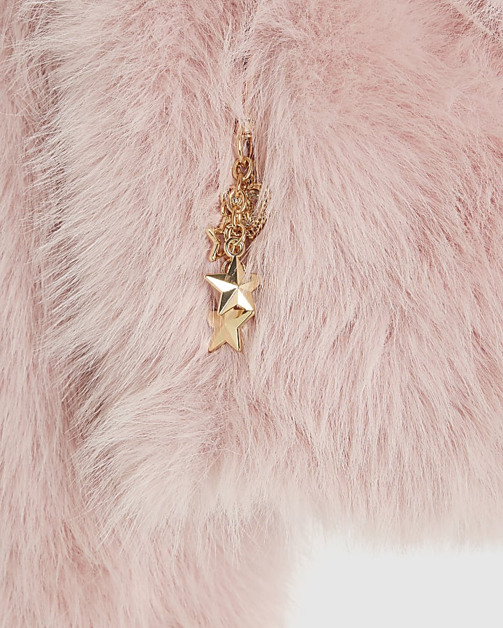 Girls Pink Short Faux Fur Coat