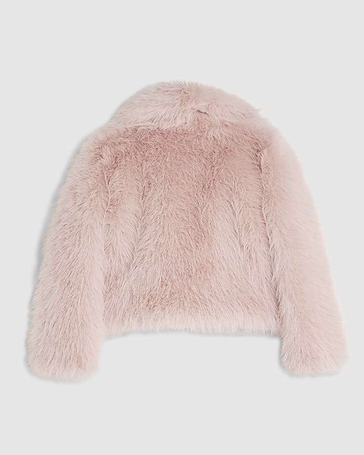 Girls Pink Short Faux Fur Coat
