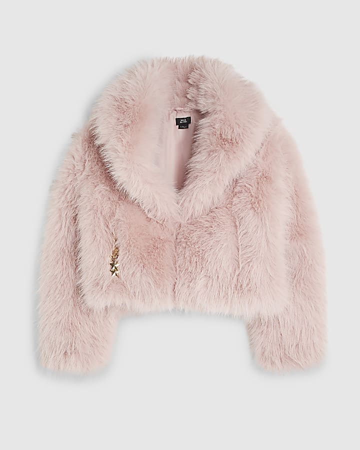 Girls Pink Short Faux Fur Coat