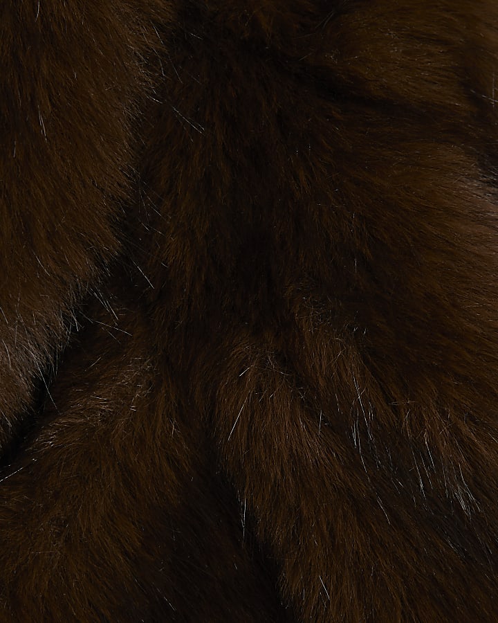 Girls Brown Short Faux Fur Coat