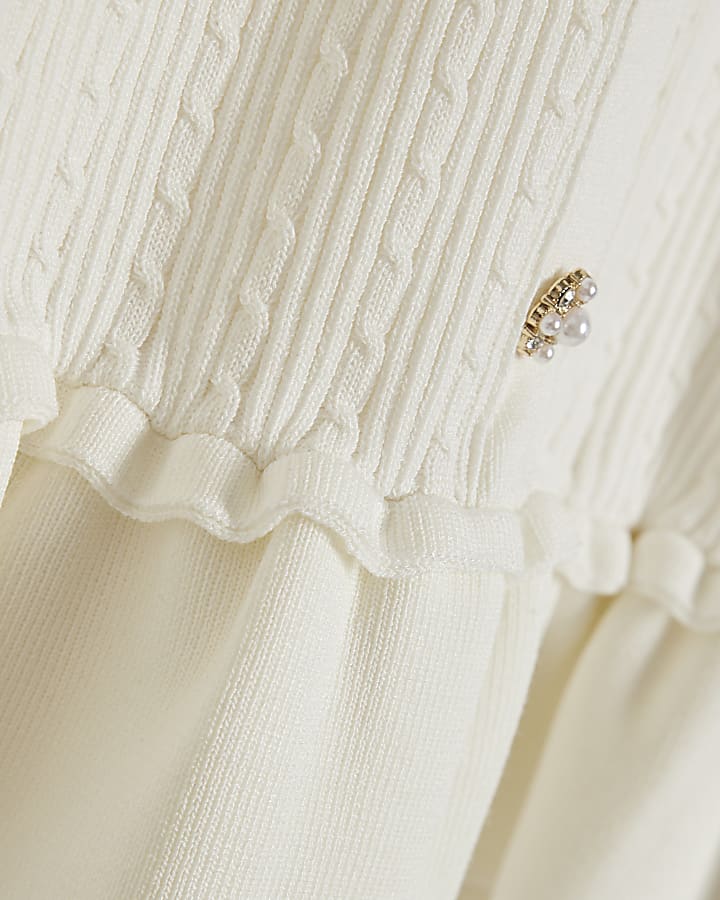 Girls Cream Knit Long Sleeve Martini Dress