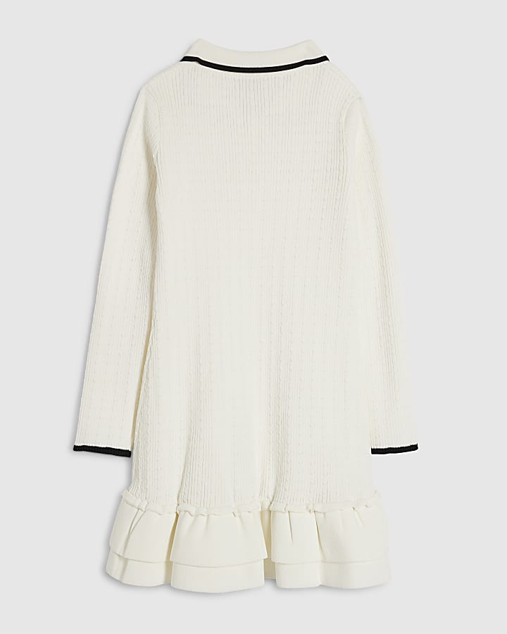 Girls Cream Knit Long Sleeve Martini Dress