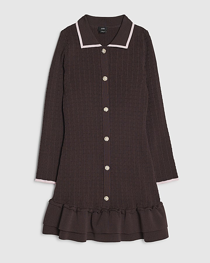 Girls Brown Long Sleeve Martini Dress