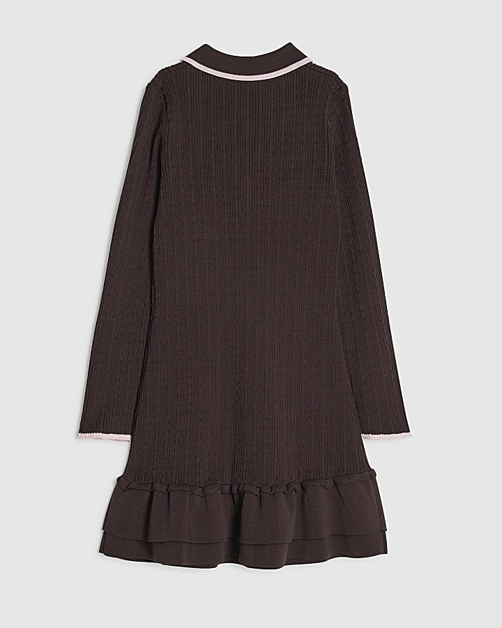 Girls Brown Long Sleeve Martini Dress