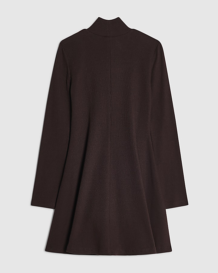 Girls Brown Cut Out Fit and Flare Mini Dress