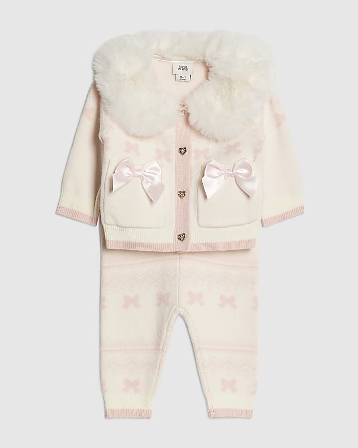 Baby Girls Cream Fairisle Cardigan Set