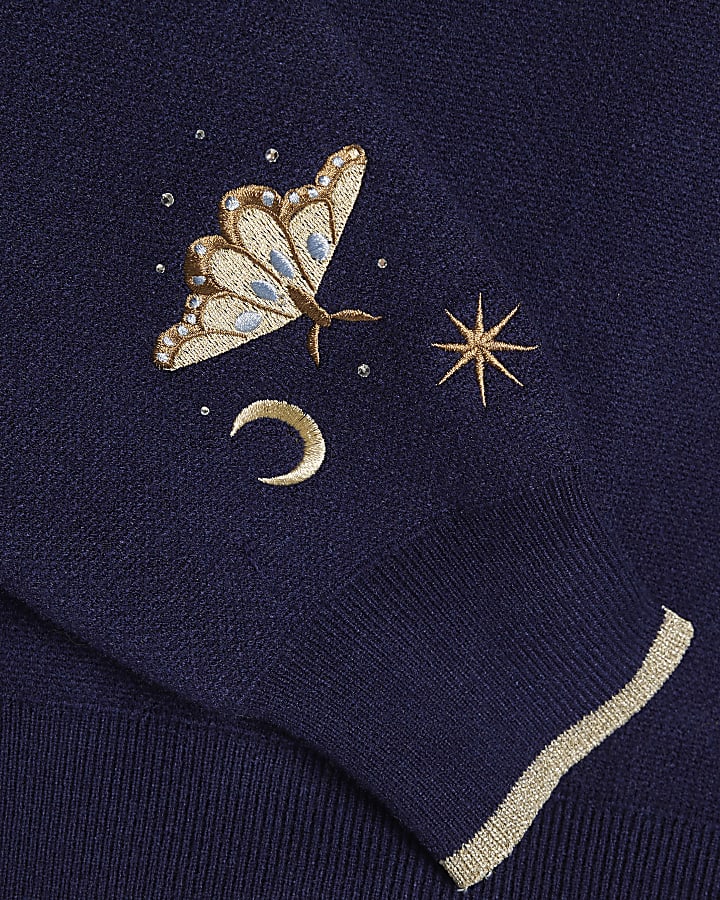 Girls Navy Leopard Cardigan