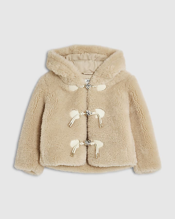 Mini Girls Brown Borg Fur Coat
