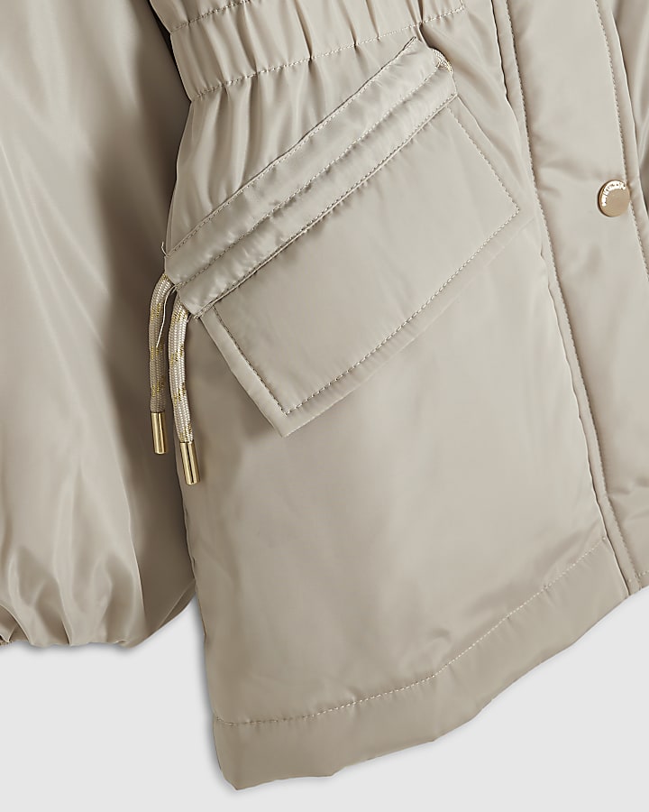 Girls Beige Fur Hood Parka Coat