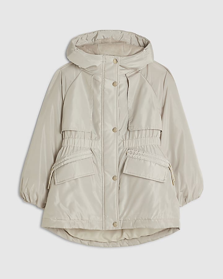 Girls Beige Fur Hood Parka Coat