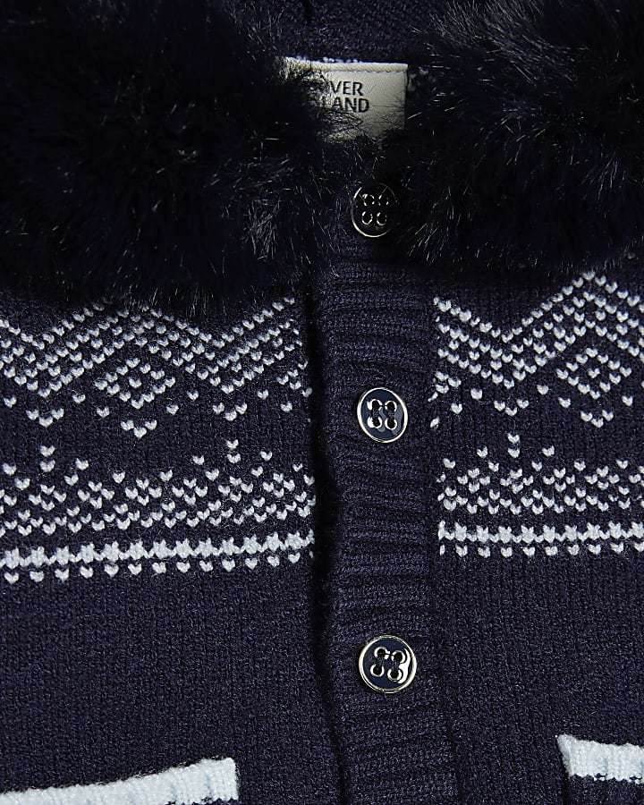 Baby Boys Blue Fairisle Fur Hoodie Set