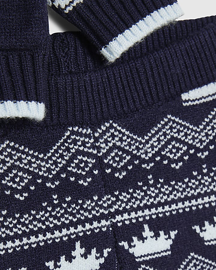 Baby Boys Blue Fairisle Fur Hoodie Set
