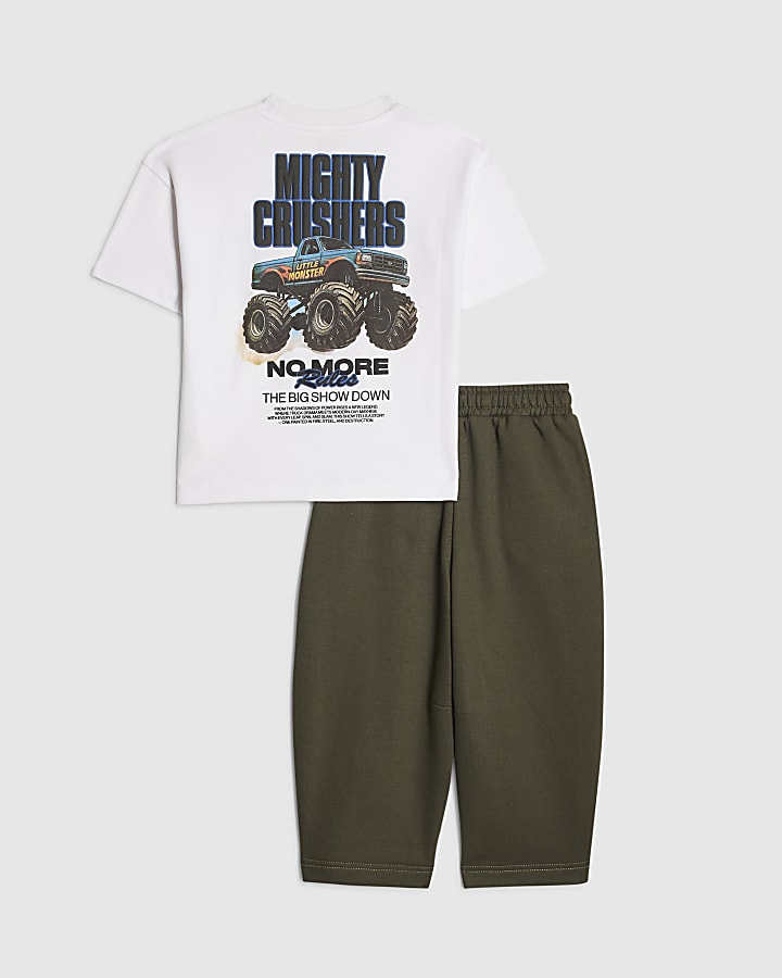 Mini Boys White Mighty Crushers T-Shirt Set