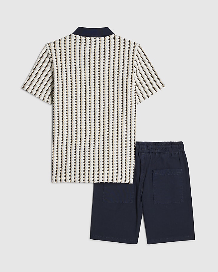 Boys White Crochet Polo Shirt & Short Set