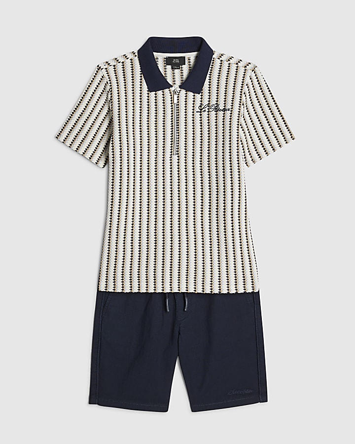 Boys White Crochet Polo Shirt & Short Set