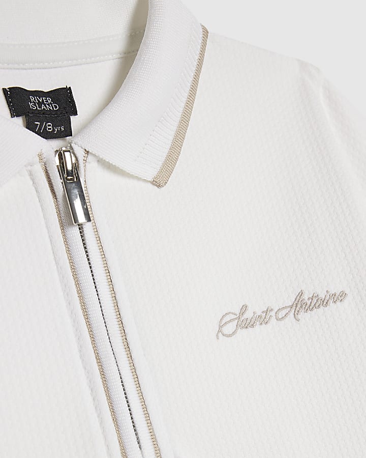 Boys White Textured Polo Shirt Set