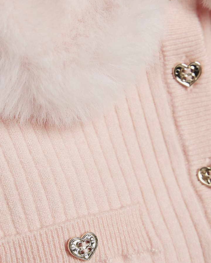 Baby Girls Pink Fur Collar Peplum Top Set