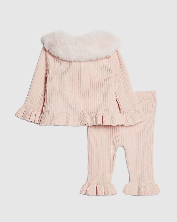 Baby Girls Pink Fur Collar Peplum Top Set