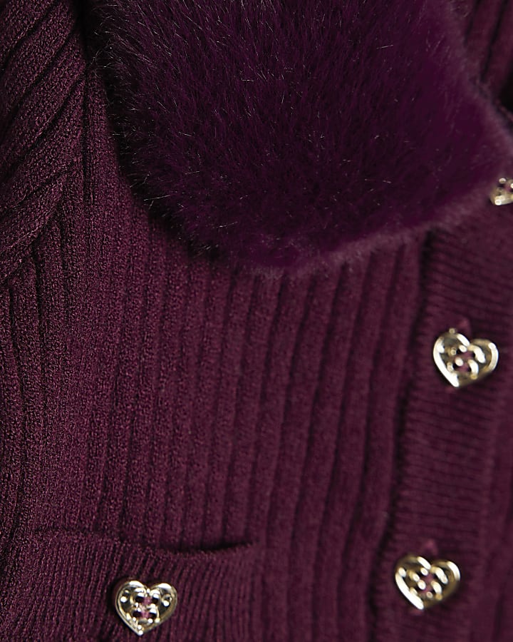 Baby Girls Purple Fur Collar Peplum Top Set