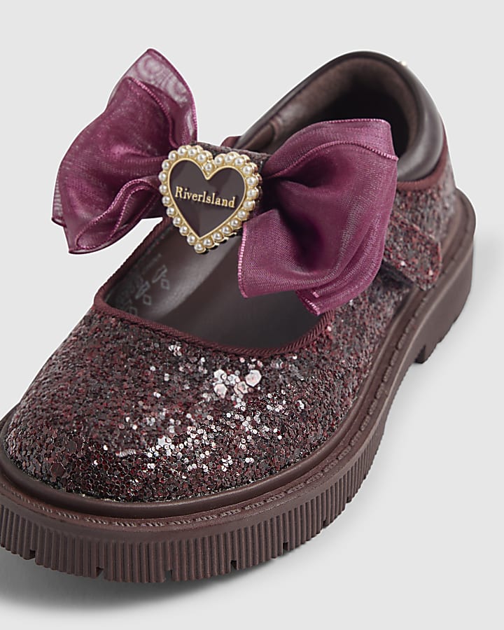 Mini Girls Burgundy Sequin Mary Jane Shoes