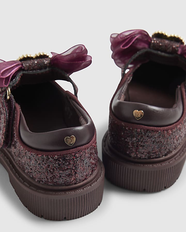 Mini Girls Burgundy Sequin Mary Jane Shoes