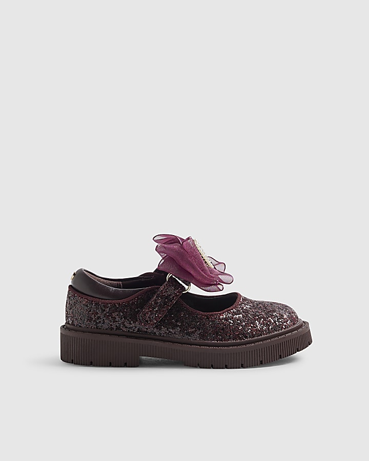 Mini Girls Burgundy Sequin Mary Jane Shoes