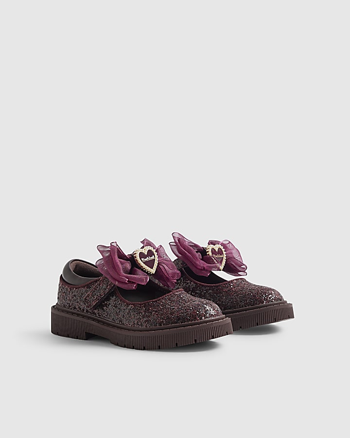 Mini Girls Burgundy Sequin Mary Jane Shoes