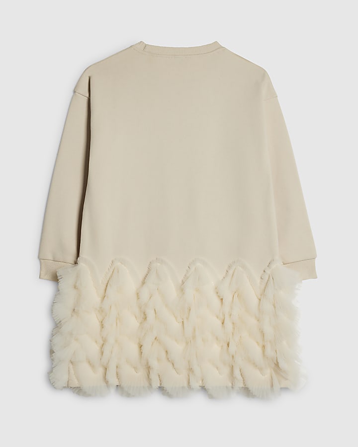 Girls Cream Tulle Bow Jumper Dress