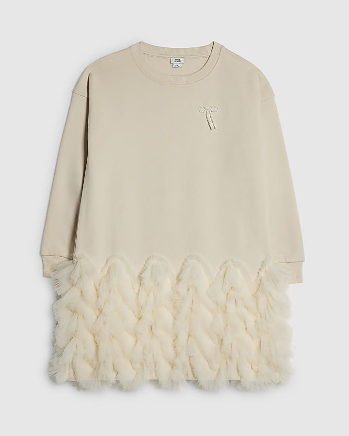 Girls Cream Tulle Bow Jumper Dress