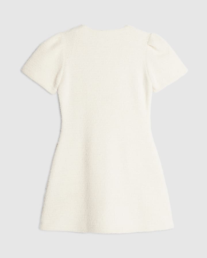 Girls Cream Knitted Fit and Flare Dress