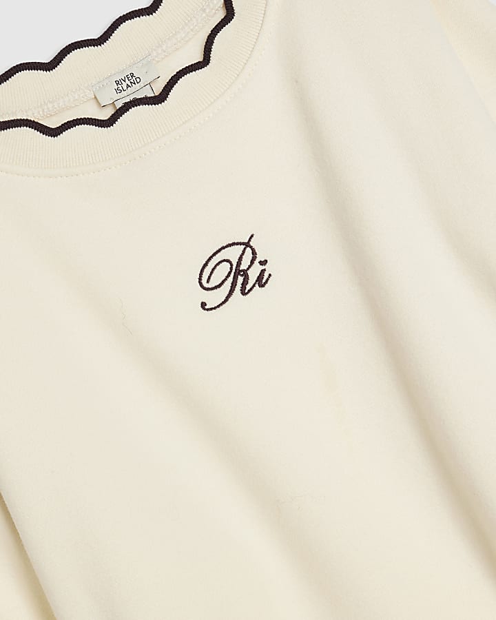 Girls Cream Scalloped Edge Jumper Dress