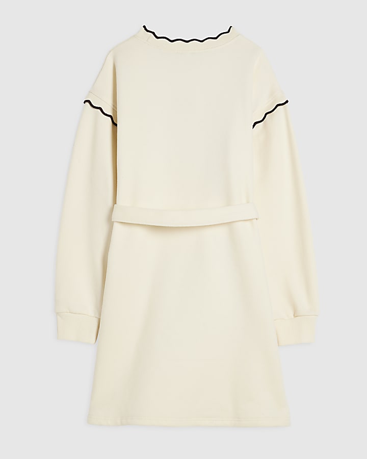 Girls Cream Scalloped Edge Jumper Dress