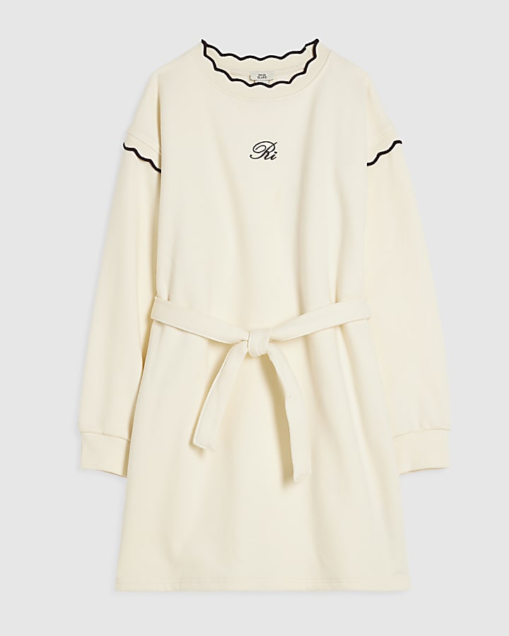 Girls Cream Scalloped Edge Jumper Dress