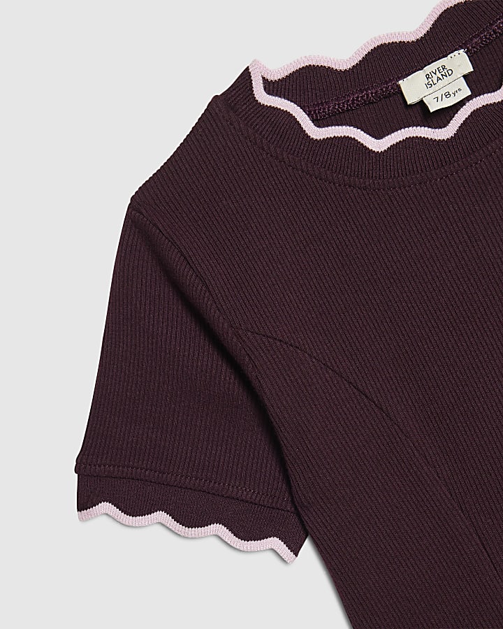 Girls Purple Scallop Edge Fit And Flare Dress