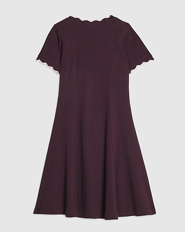 Girls Purple Scallop Edge Fit And Flare Dress