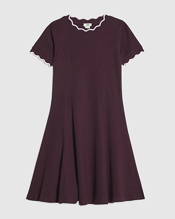 Girls Purple Scallop Edge Fit And Flare Dress