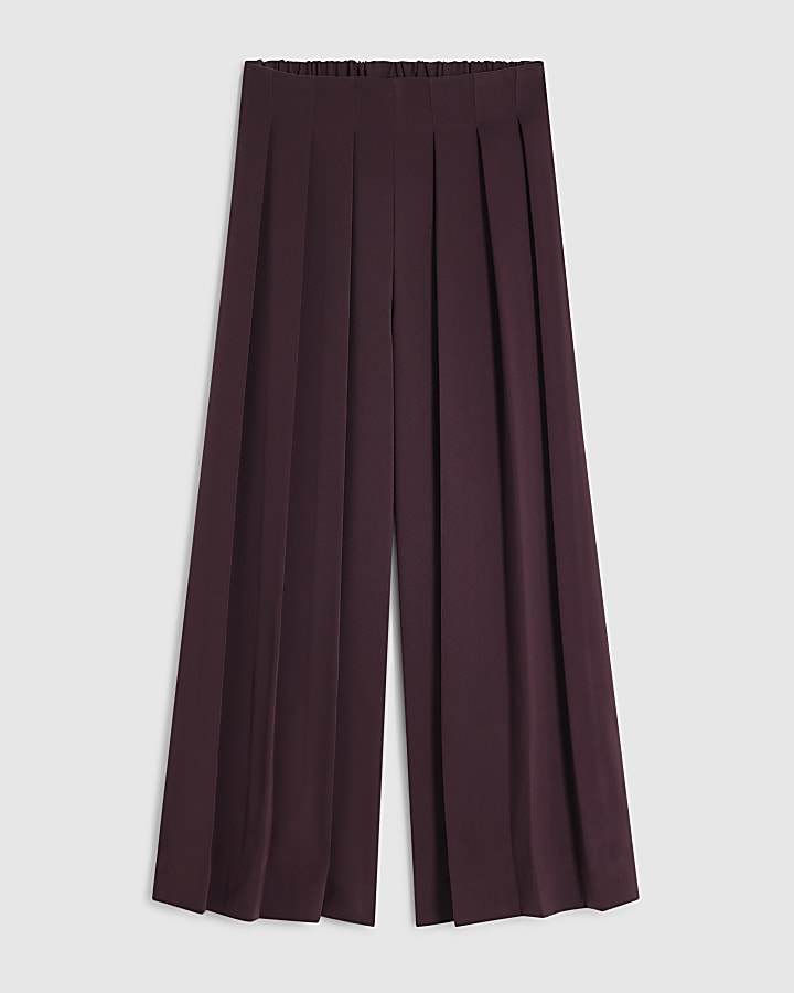 Girls Burgundy Pleated Tailored Trousers