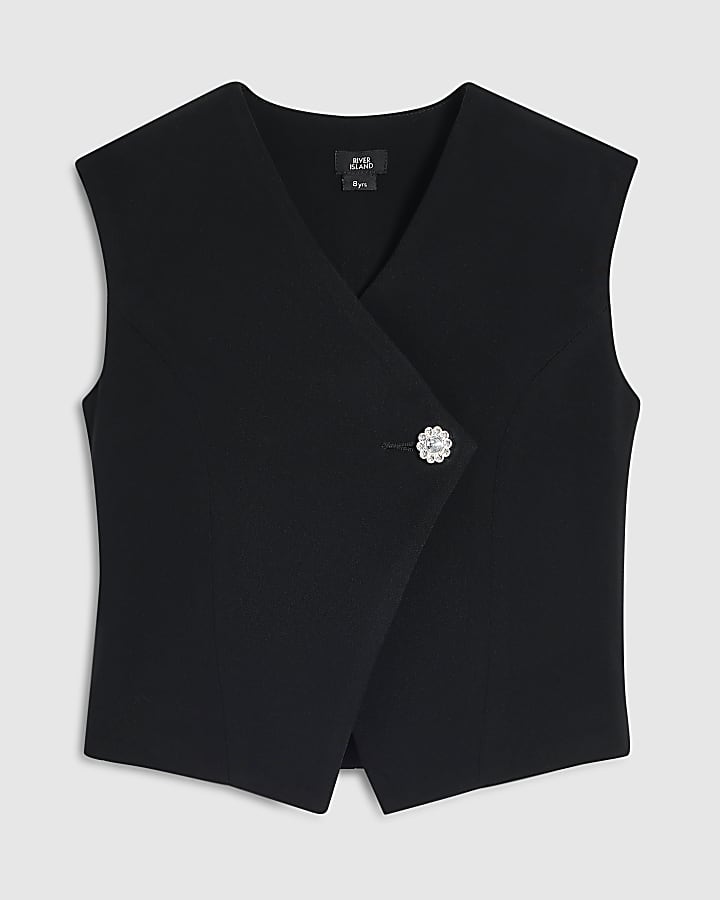 Girls Black Tailored Waistcoat