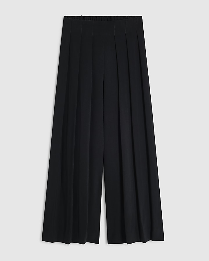 Girls Black Pleated Tailored Trousers