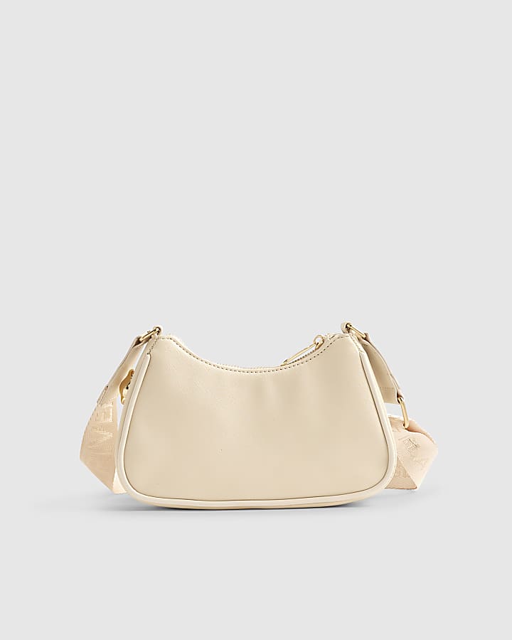 Girls Cream Monogram Scoop Bag