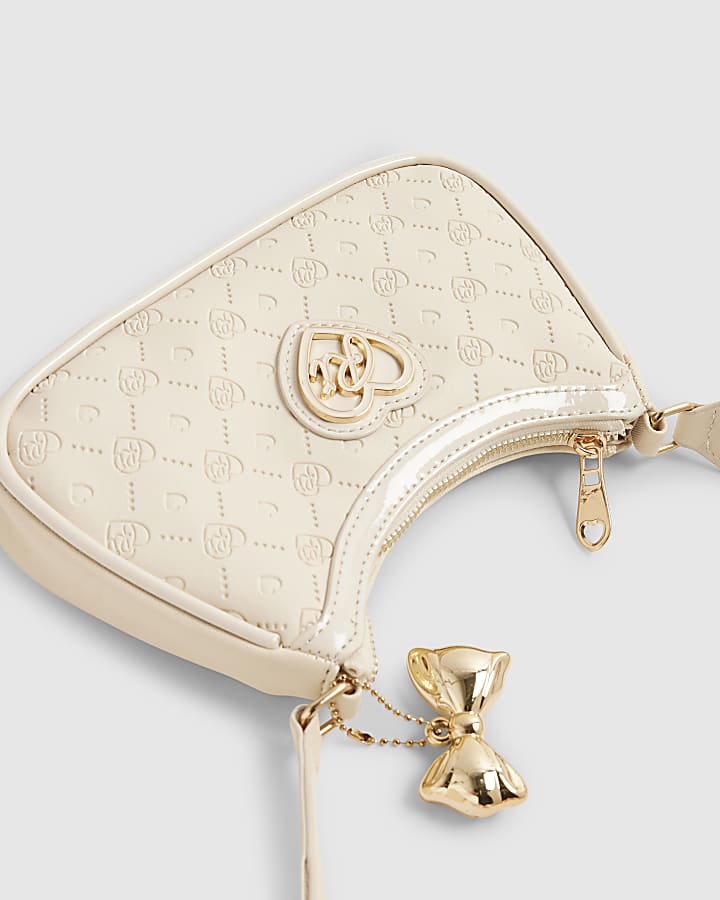 Girls Cream Monogram Scoop Bag