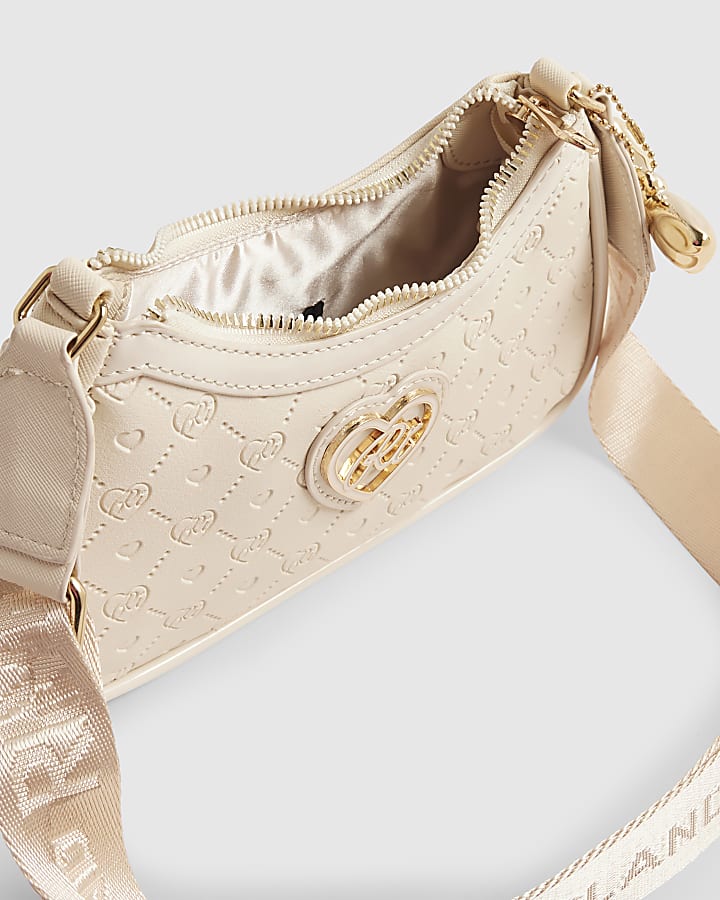 Girls Cream Monogram Scoop Bag