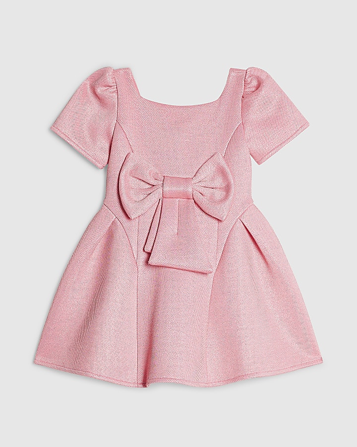 Mini Girls Pink Glitter Bow Skater Dress