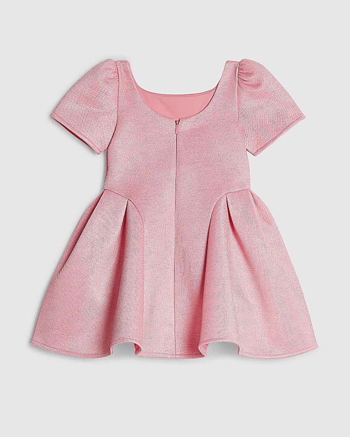 Mini Girls Pink Glitter Bow Skater Dress