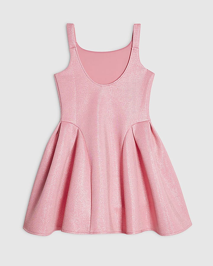 Girls Pink Glitter Bow Skater Dress