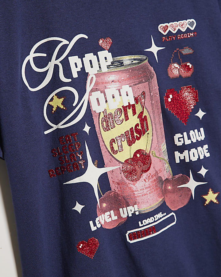 Girls Navy Kpop Cherry Soda T-Shirt