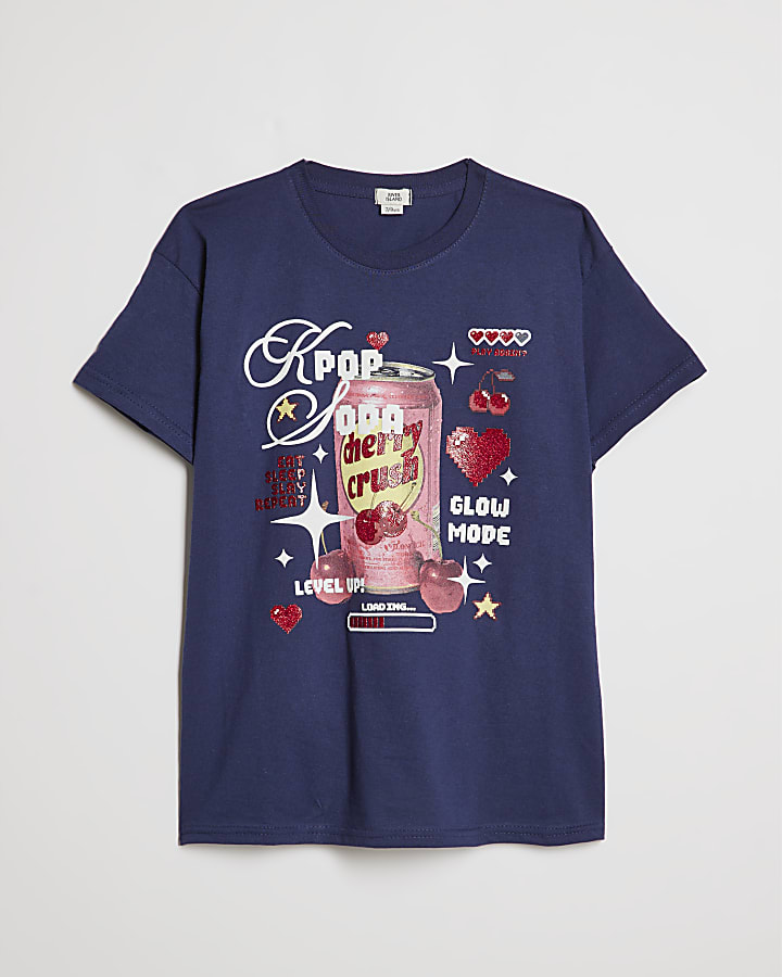 Girls Navy Kpop Cherry Soda T-Shirt