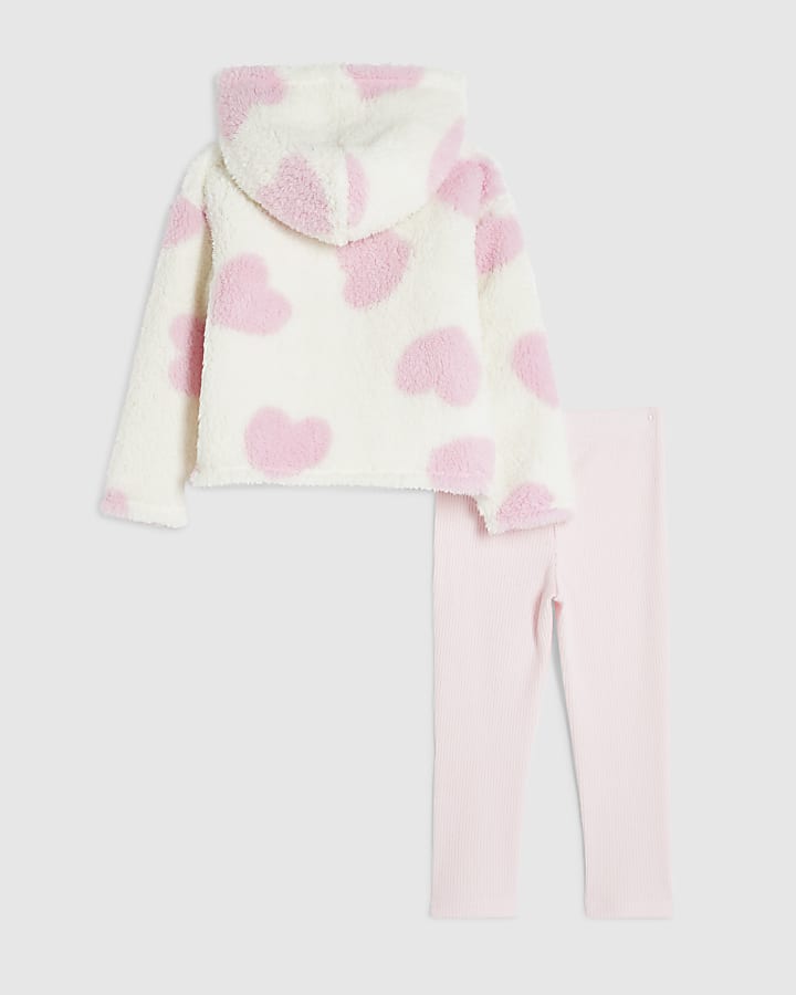 Mini Girls Cream Heart Borg Loungewear Set