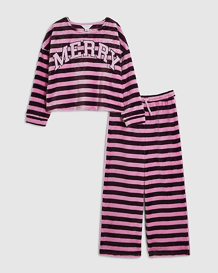 Girls Pink Merry Stripe Loungewear Set