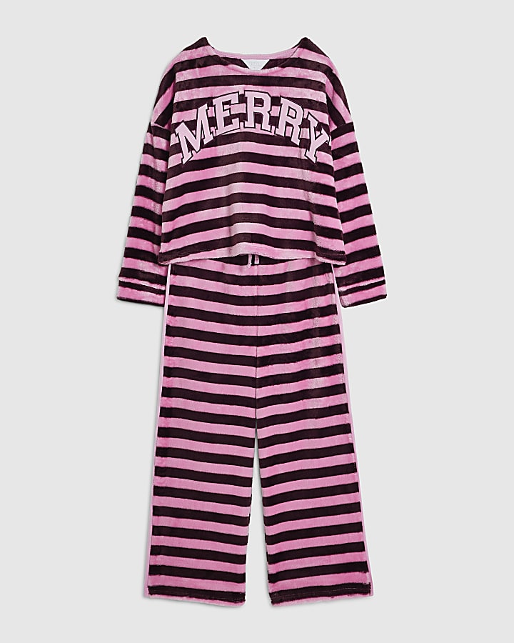 Girls Pink Merry Stripe Loungewear Set